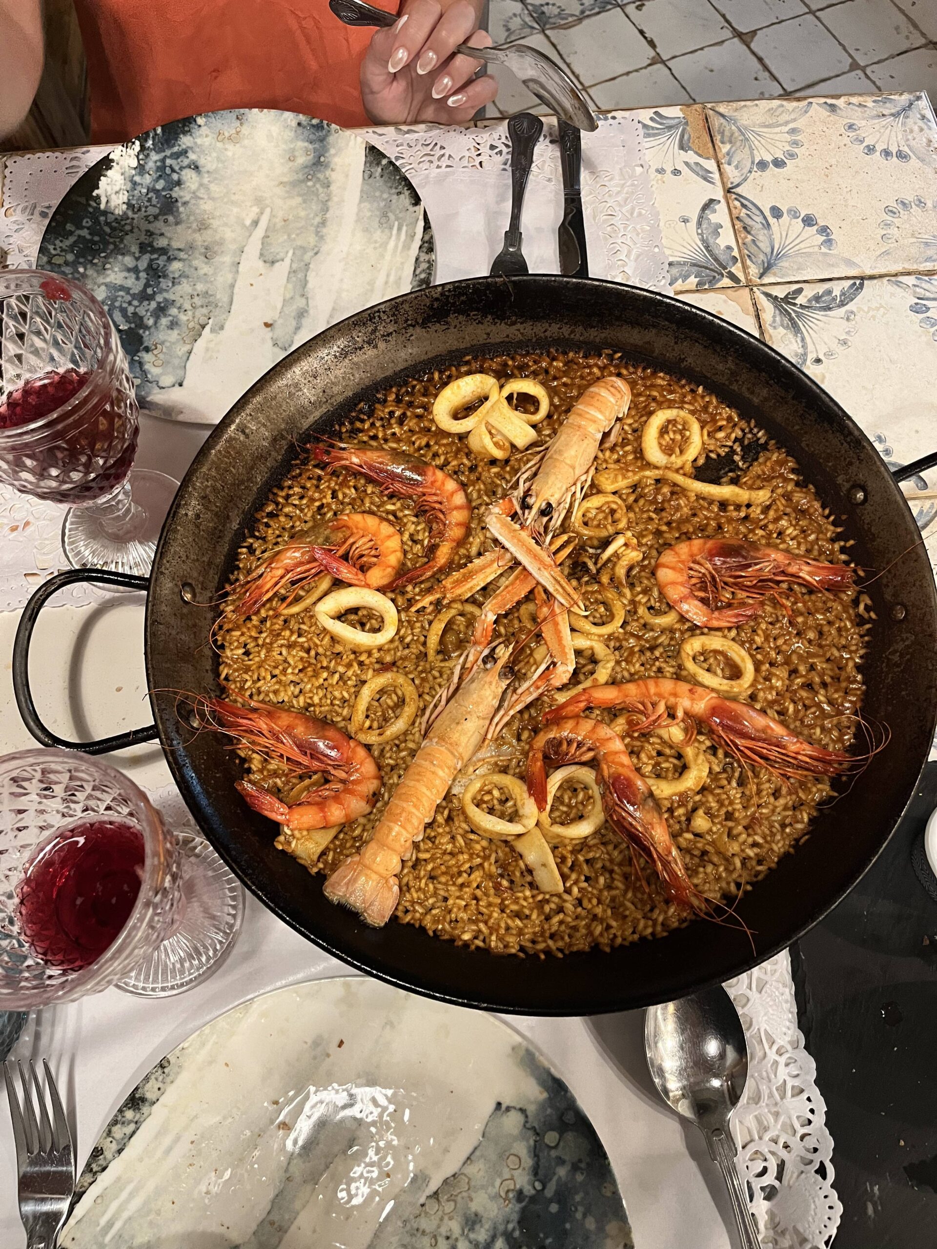 Paella with Giant Red Prawns, Shrimp and Calamari